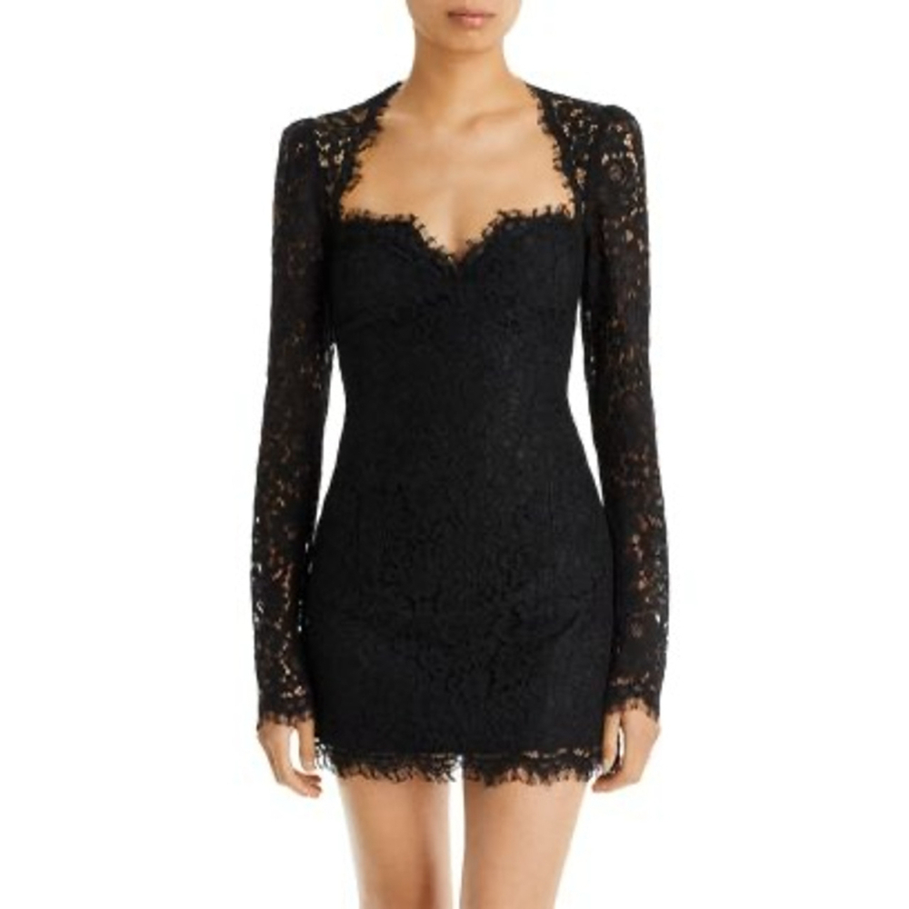 Bardot NWT Aurora Black Lace Mini Long Sleeve Dress Size Large Sweetheart Neck